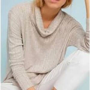 Anthropologie Akemi + Kin Womens Cowl Neck Ribbed Pullover Oatmeal Heather Sz XL